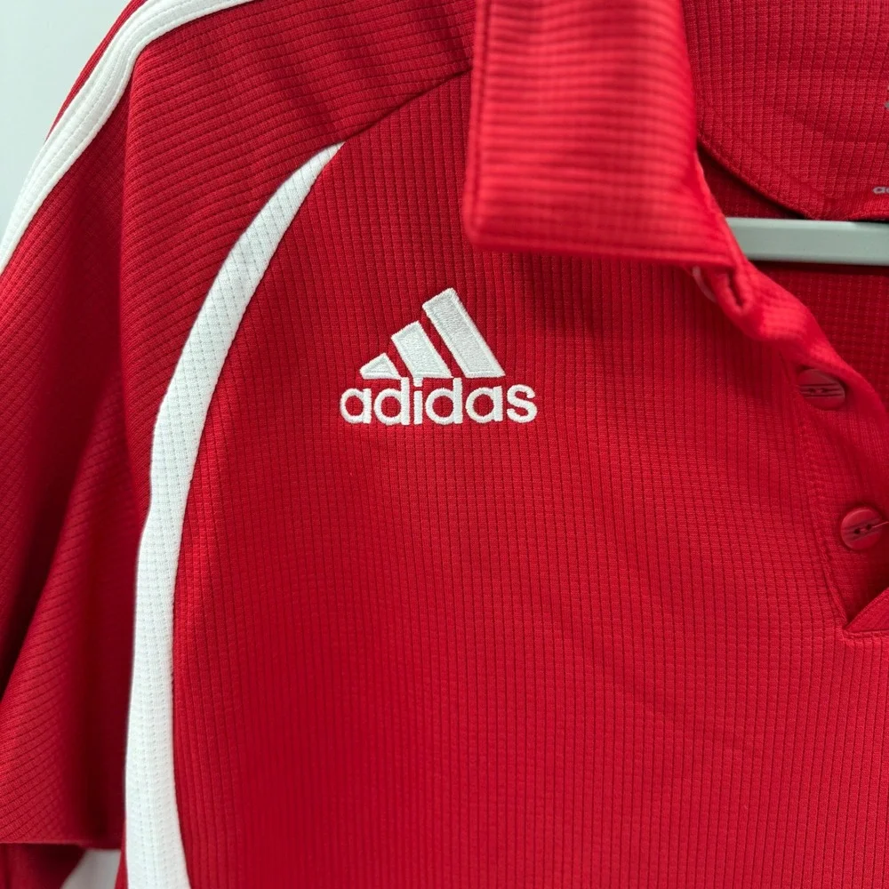 Adidas‎ Mens Climalite Polo Shirt Red White Short Sleeve Athletic Golf Size M